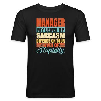 Chef sarkasm Rolig chef - Slim Fit T-shirt herr - svart - Fram - Nik (191cm)