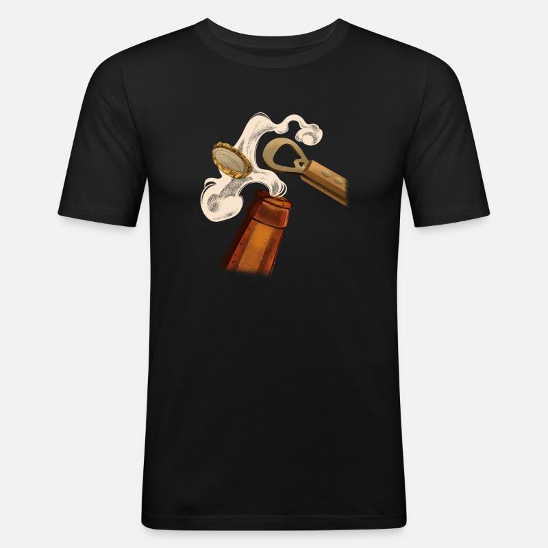 Bier Öffnen - Männer Slim Fit T-Shirt - Schwarz