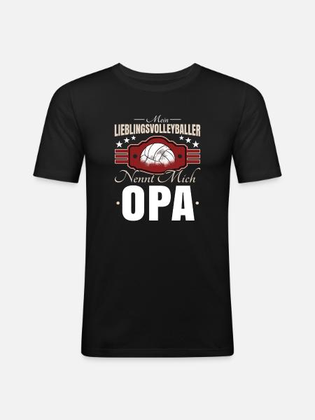 Volleyball Opa - Männer Slim Fit T-Shirt - Schwarz