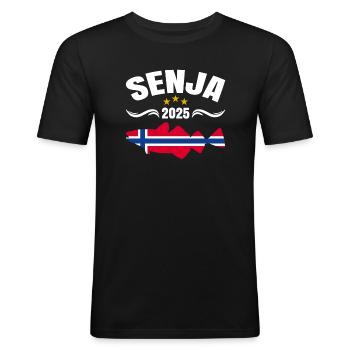 Senja Norwegen Angeltour 2025 - Männer Slim Fit T-Shirt - Schwarz - Vorne - Nik (191cm)