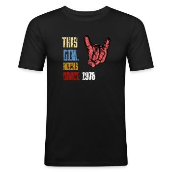 Cette fille rock depuis 1978 | Rock’n’Roll | Geschen - T-shirt près du corps Homme - noir - Devant - Nik (191cm)