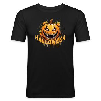 Halloween Spooky Pumpkin - Männer Slim Fit T-Shirt - Schwarz - Vorne - Nik (191cm)