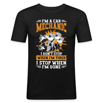 Mécanicien Artisan Réparation - T-shirt près du corps Homme - noir - Devant - Nik (191cm)