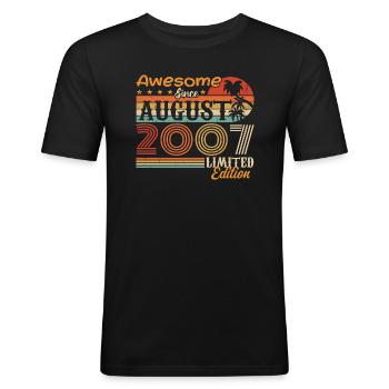 2007 August Geschenkidee August 2007 - Männer Slim Fit T-Shirt - Schwarz - Vorne - Nik (191cm)