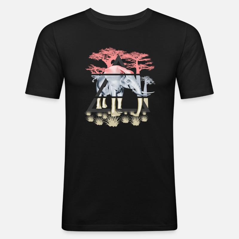 Weiser Elefant der Savanne - Männer Slim Fit T-Shirt - Schwarz