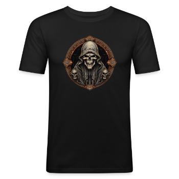 Totenkopf Logo - Männer Slim Fit T-Shirt - Schwarz - Vorne - Nik (191cm)