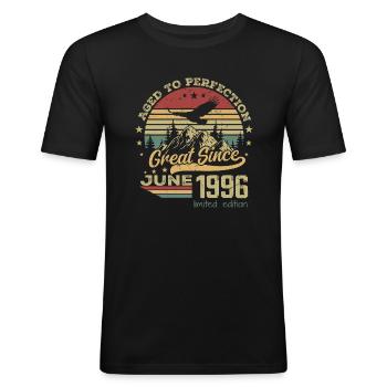 28 years old Aged to Perfection born in June 1996 - Men's Slim Fit T-Shirt - black - Front - Nik (191cm)