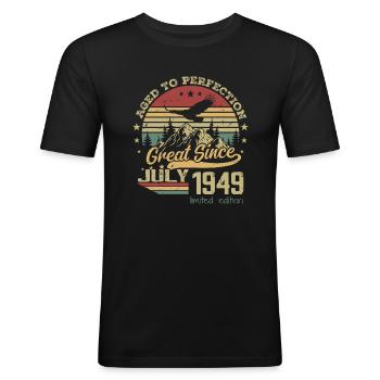 75 years old Aged to perfection born in July 1949 - Men's Slim Fit T-Shirt - black - Front - Nik (191cm)