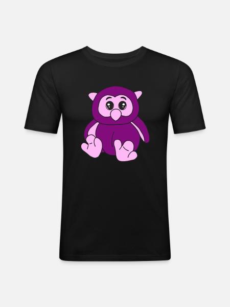 Süße lila Eule - Männer Slim Fit T-Shirt - Schwarz