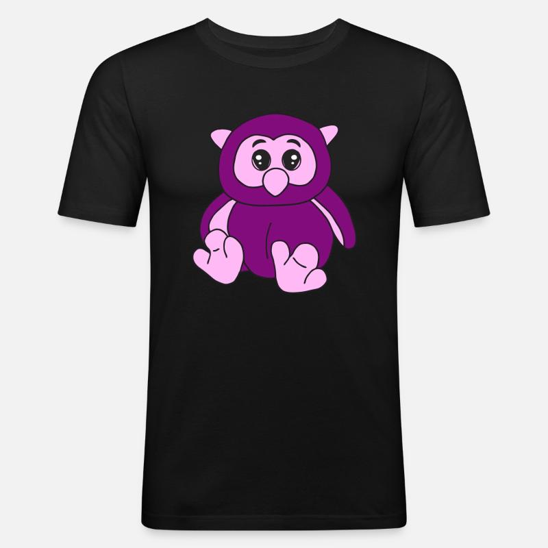 Süße lila Eule - Männer Slim Fit T-Shirt - Schwarz