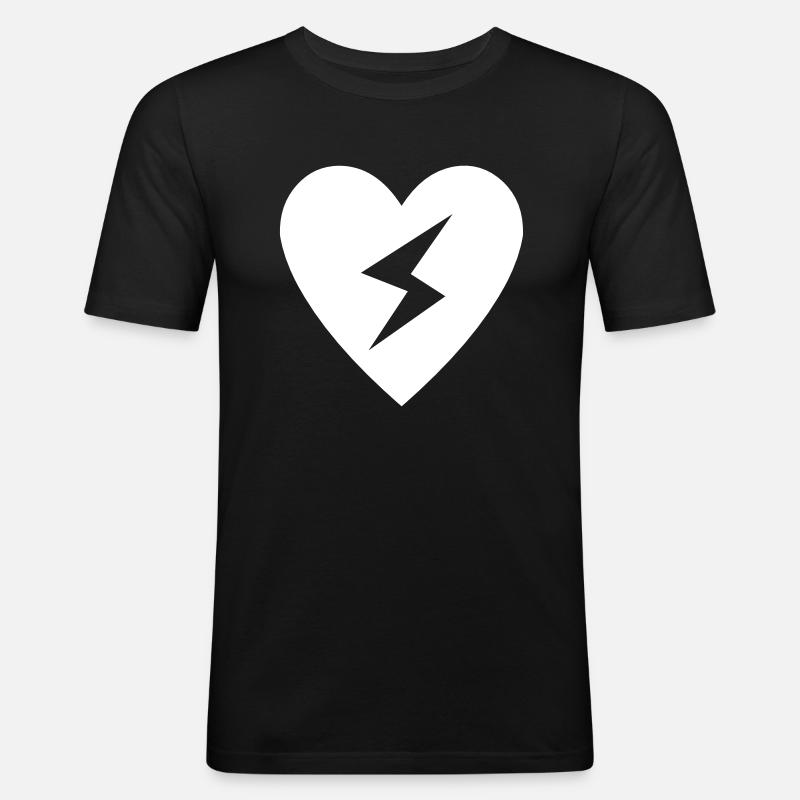 Herz Blitz - Männer Slim Fit T-Shirt - Schwarz