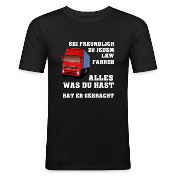 Vrachtwagenchauffeur - Mannen slim fit T-shirt - zwart - Voor - Nik (191cm)