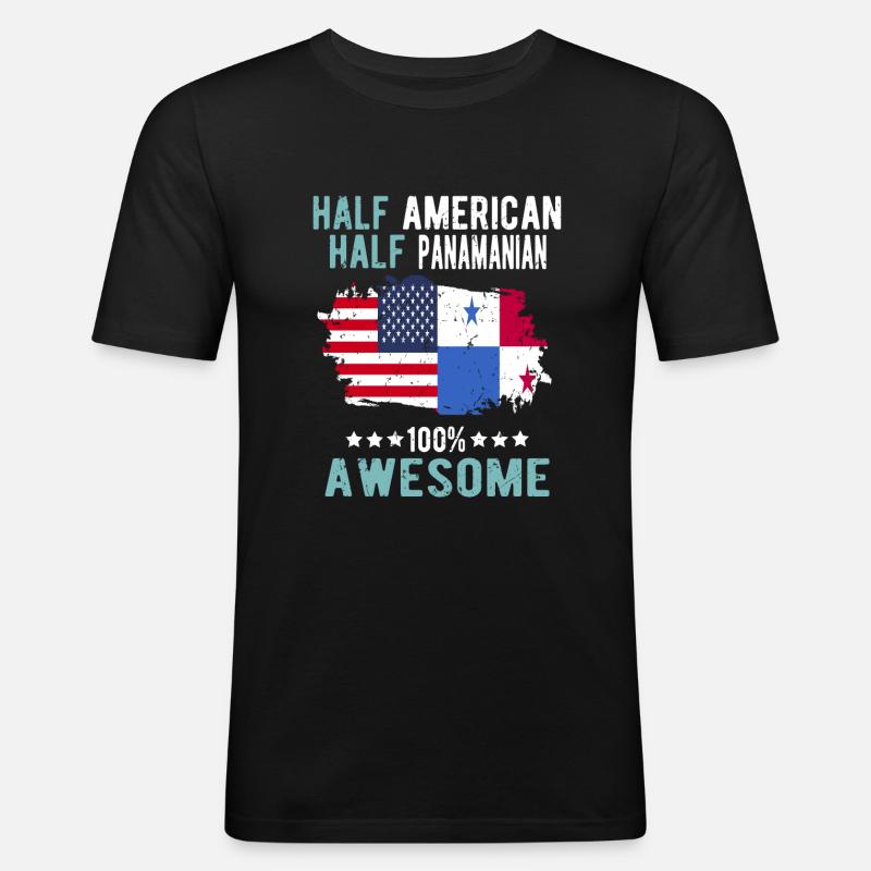 Halb Amerikaner Halb Panamese - Männer Slim Fit T-Shirt - Schwarz