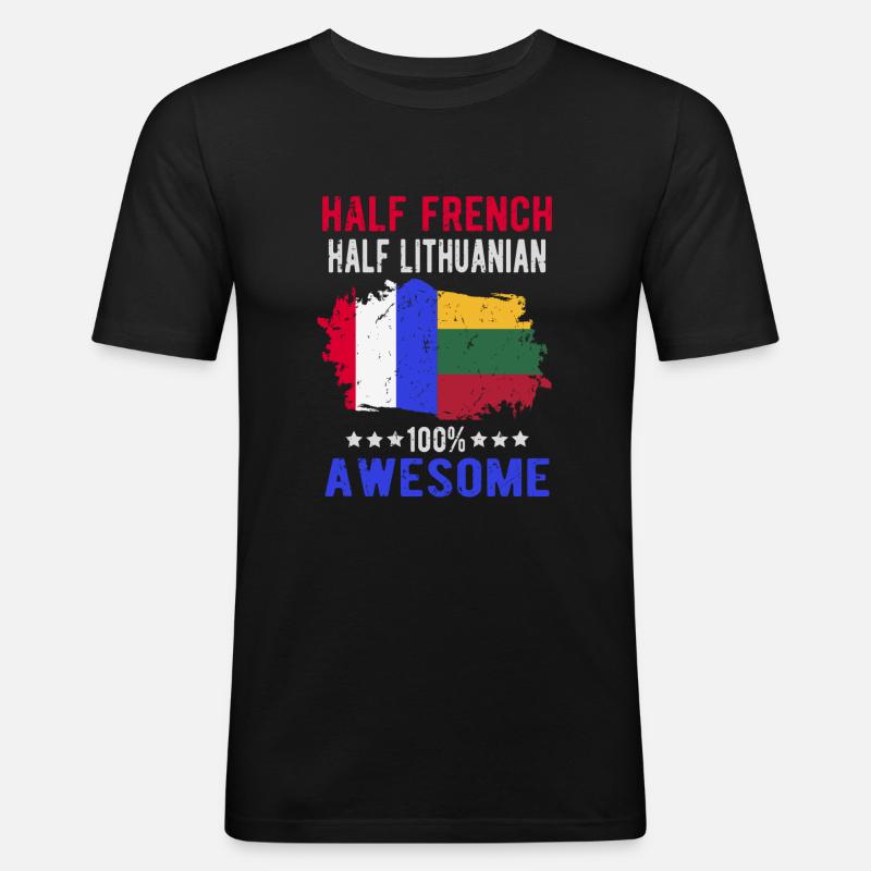 Halb Franzose Halb Litauer - Männer Slim Fit T-Shirt - Schwarz