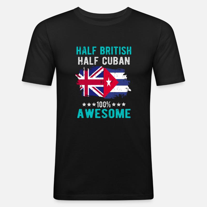 Halb Brite Halb Kubaner - Männer Slim Fit T-Shirt - Schwarz