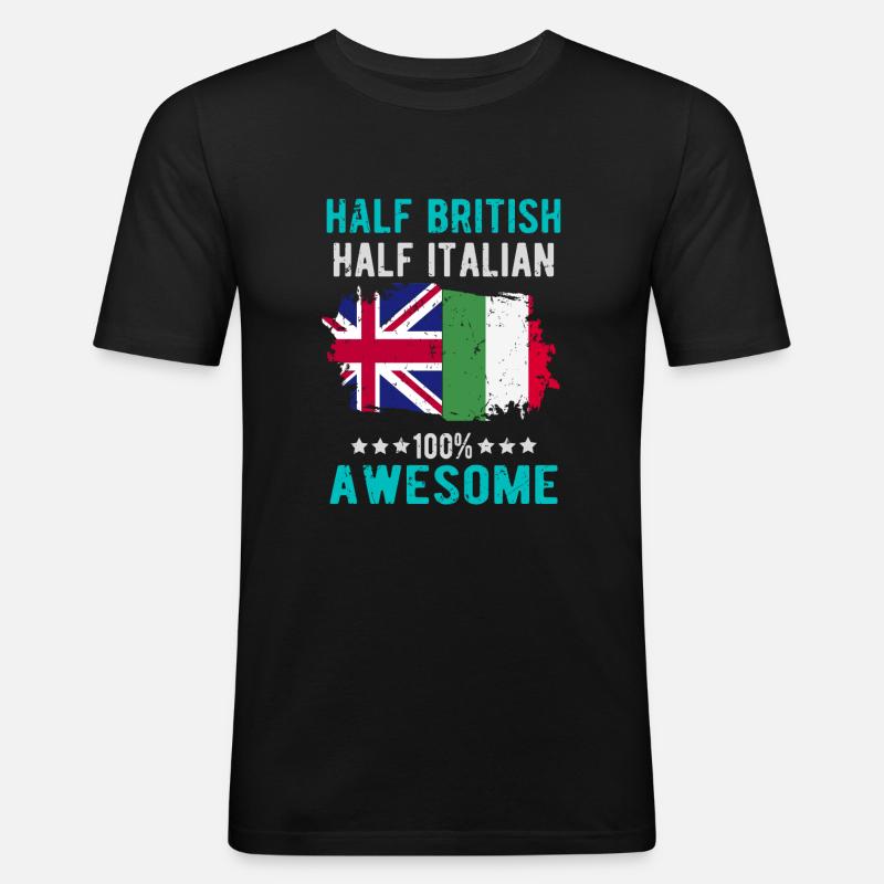 Halb Brite Halb Italiener - Männer Slim Fit T-Shirt - Schwarz