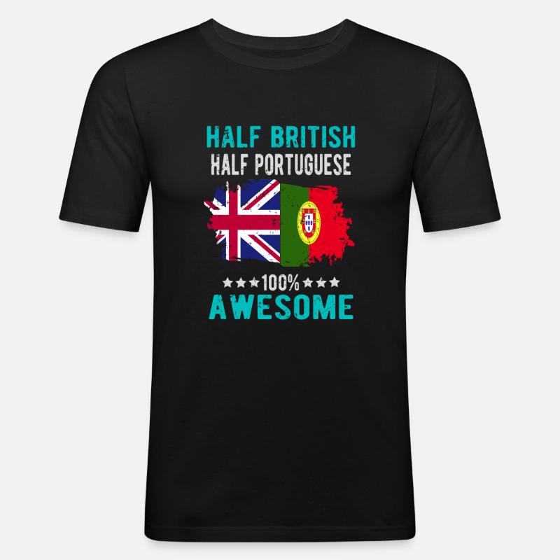 Halb Brite Halb Portugiese - Männer Slim Fit T-Shirt - Schwarz