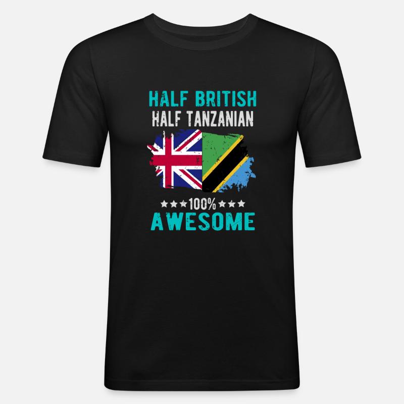 Halb Brite Halb Tansanier - Männer Slim Fit T-Shirt - Schwarz