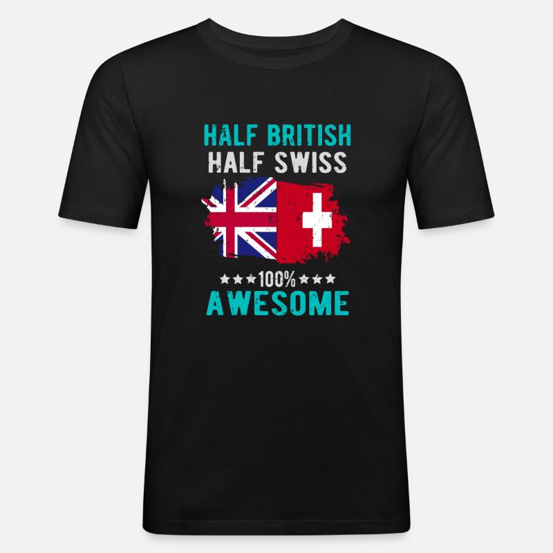 Halb Brite Halb Schweizer - Männer Slim Fit T-Shirt - Schwarz