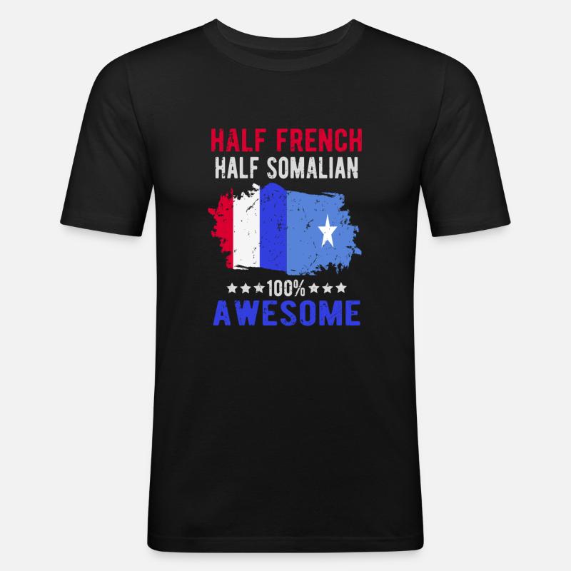 Halb Franzose Halb Somalier - Männer Slim Fit T-Shirt - Schwarz