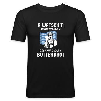 BOARISCH GAUDI T-SHIRT DIALEKT BIERZELT BAYERN - Männer Slim Fit T-Shirt - Schwarz - Vorne - Nik (191cm)