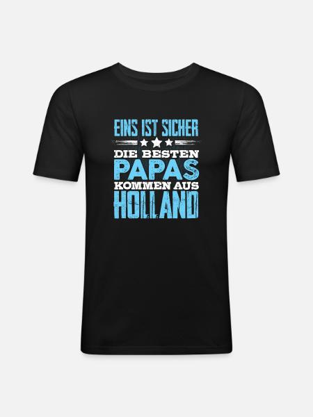 HOLLAND - papa - Männer Slim Fit T-Shirt - Schwarz