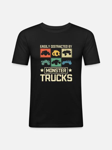 Easily distracted by Monster trucks - Männer Slim Fit T-Shirt - Schwarz