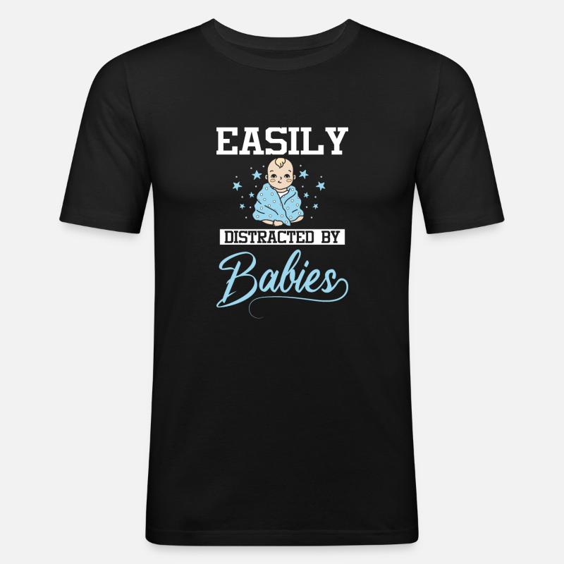 Easily distracted by babies - Männer Slim Fit T-Shirt - Schwarz