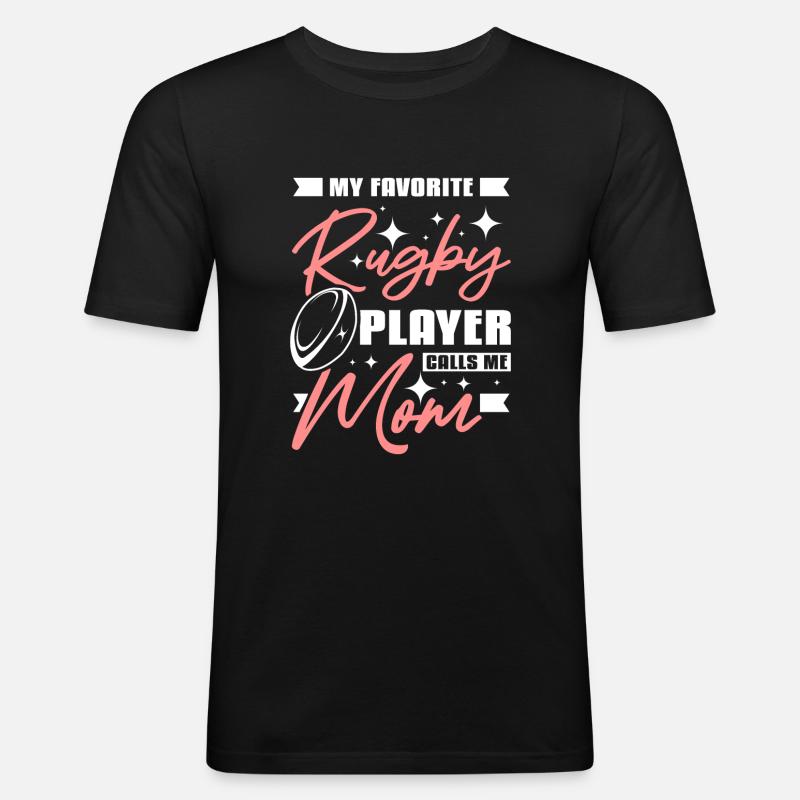 Il mio giocatore di rugby preferito mi chiama mamma - Maglietta aderente da uomo - nero