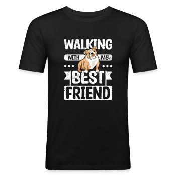 Marcher avec mon meilleur ami deutsch bulldog - T-shirt près du corps Homme - noir - Devant - Nik (191cm)