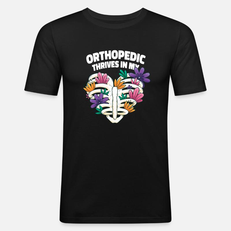 Orthopäde Herz Blumenkunst - Männer Slim Fit T-Shirt - Schwarz