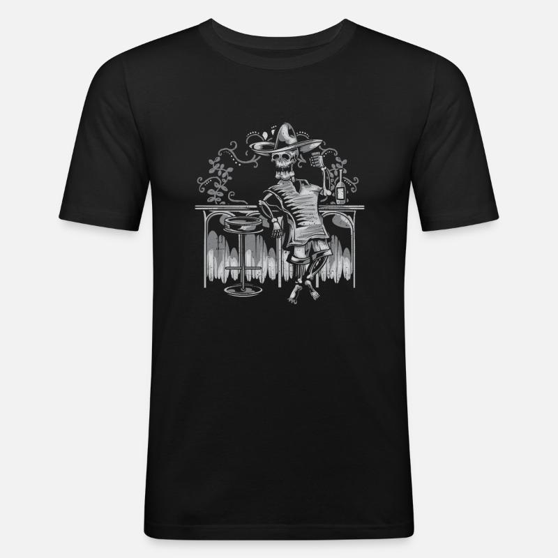 Drinking Skeleton - Halloween - Männer Slim Fit T-Shirt - Schwarz