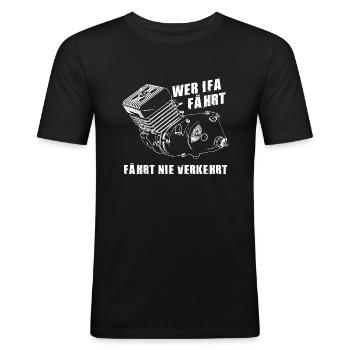 Simson S51 Motor M54 - Wer IFA fährt... - Männer Slim Fit T-Shirt - Schwarz - Vorne - Nik (191cm)