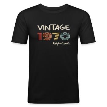 Original 1970 Vintage | Geburtstagsgeschenk 1970 - Männer Slim Fit T-Shirt - Schwarz - Vorne - Nik (191cm)