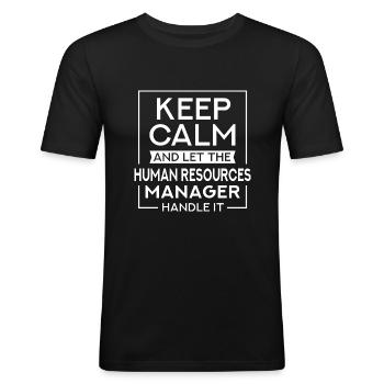 Restez calme ... Le directeur des ressources humaines gère - T-shirt près du corps Homme - noir - Devant - Nik (191cm)
