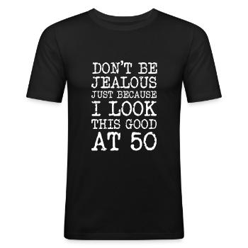 Anniversaire 50 ans - T-shirt près du corps Homme - noir - Devant - Nik (191cm)