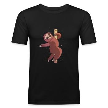 Funny Sloth Pole Dance Fitness Gift - Männer Slim Fit T-Shirt - Schwarz - Vorne - Nik (191cm)