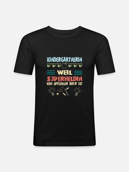 Kindergärtnerin superheldin - Männer Slim Fit T-Shirt - Schwarz