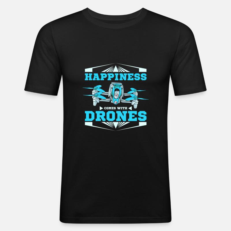 Happiness comes with drones - Männer Slim Fit T-Shirt - Schwarz