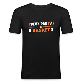 Je Peux Pas J'ai Basket Idée Cadeau Humour Sport - T-shirt près du corps Homme - noir - Devant - Nik (191cm)