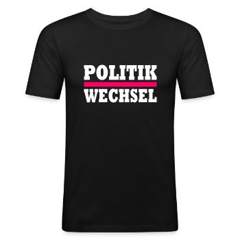 politikwechsel - Männer Slim Fit T-Shirt - Schwarz - Vorne - Nik (191cm)