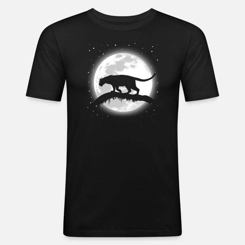 Léopard sous la lune - T-shirt près du corps Homme - noir