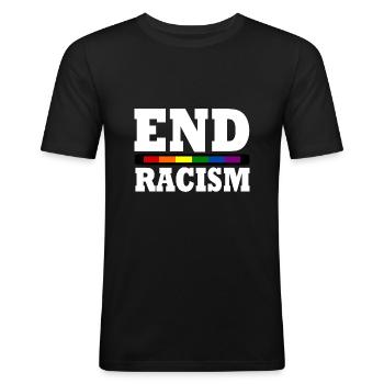 End Racism - Männer Slim Fit T-Shirt - Schwarz - Vorne - Nik (191cm)