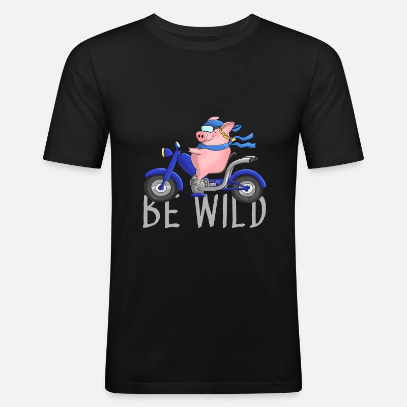 Witziges Schwein auf Chopper Comic - Männer Slim Fit T-Shirt - Schwarz