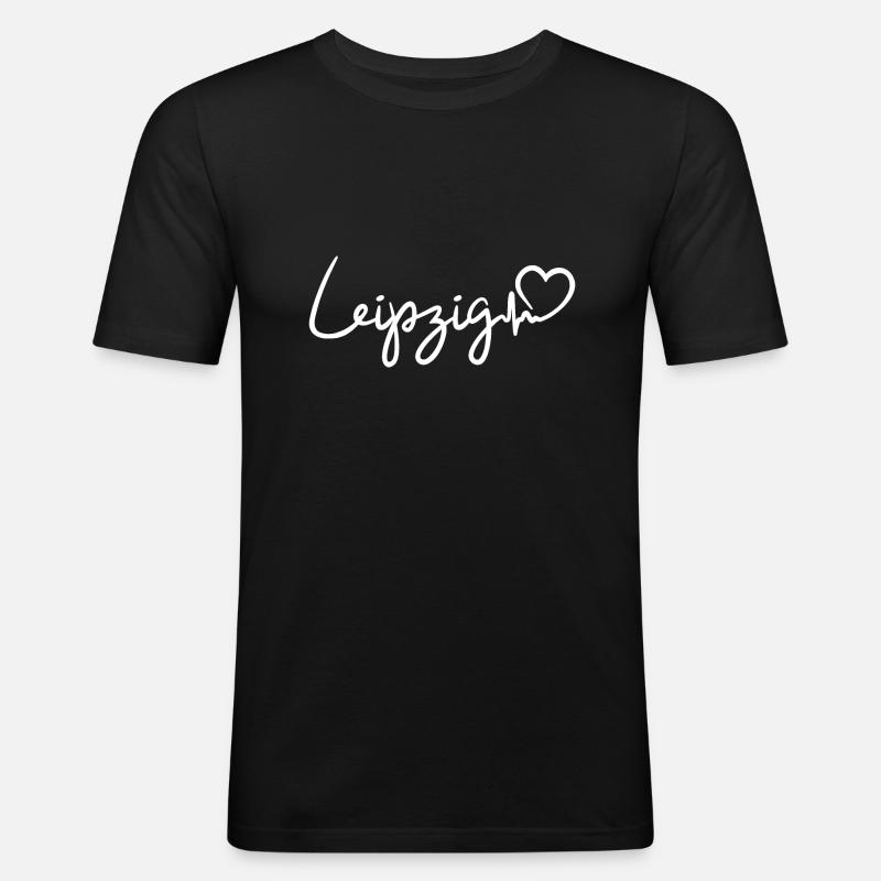 Leipzig Herzschlag - Männer Slim Fit T-Shirt - Schwarz