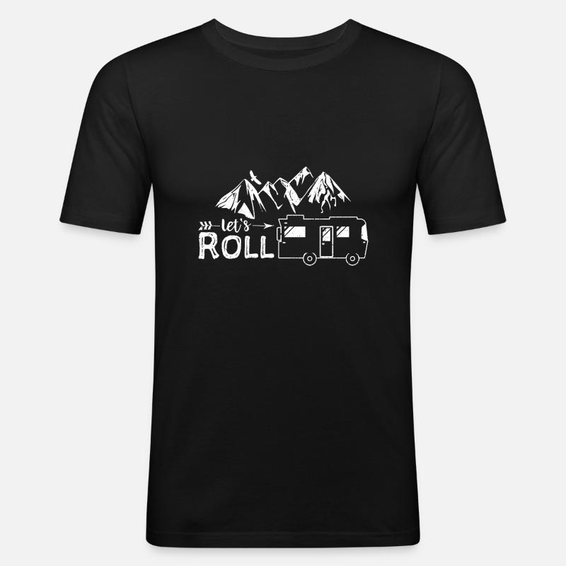 Let's Roll - Camping - Männer Slim Fit T-Shirt - Schwarz
