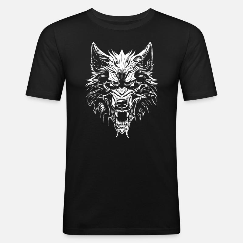 Wolf - Männer Slim Fit T-Shirt - Schwarz