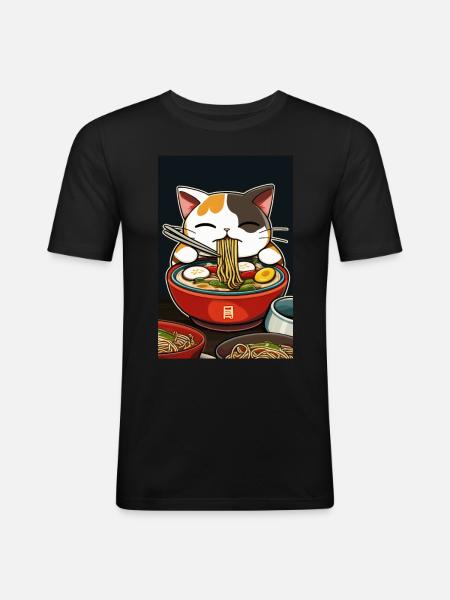 Cat Japanese Ramen Otaku Anime - Men's Slim Fit T-Shirt - black