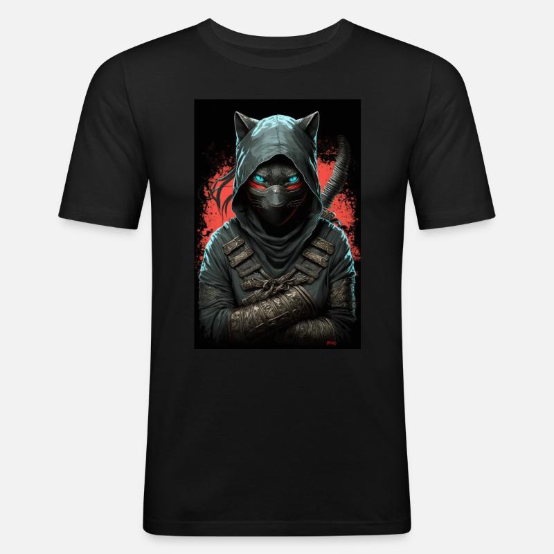 Ninja Katze Japan - Männer Slim Fit T-Shirt - Schwarz