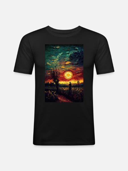 Sunset Landscape Field Paintings - Men's Slim Fit T-Shirt - black